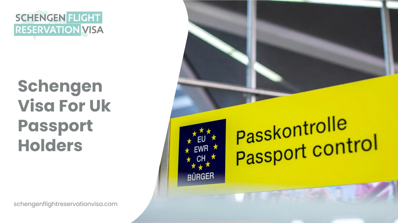 Schengen visa for UK passport holders with EU passport control sign at airport border checkpoint