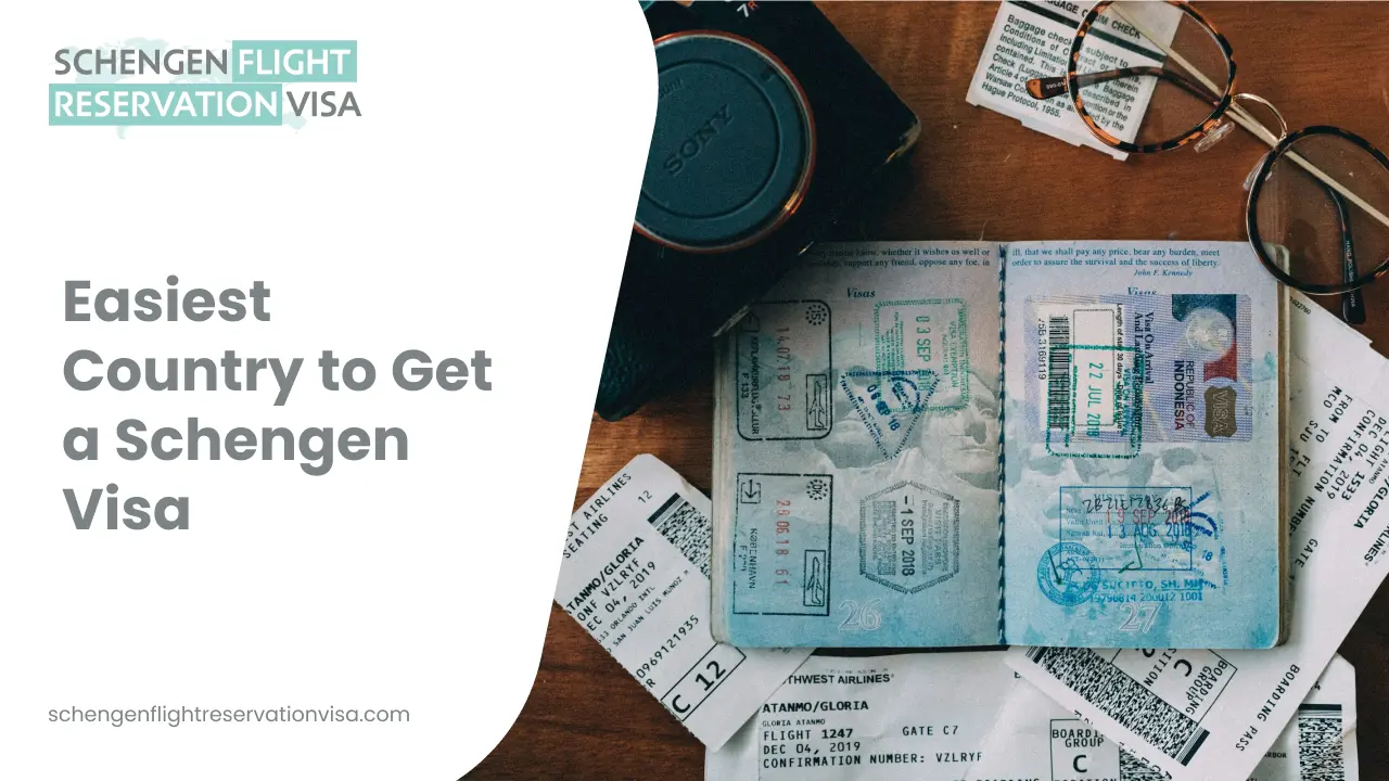 Easiest country to get a Schengen visa guide with passport stamps airline tickets and travel documents for Schengen flight reservation visa application