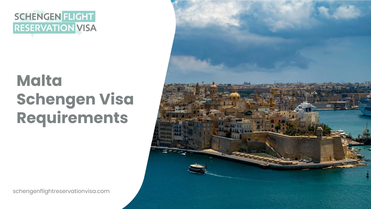 Malta Schengen visa requirements guide with Valletta city skyline and Grand Harbour waterfront view