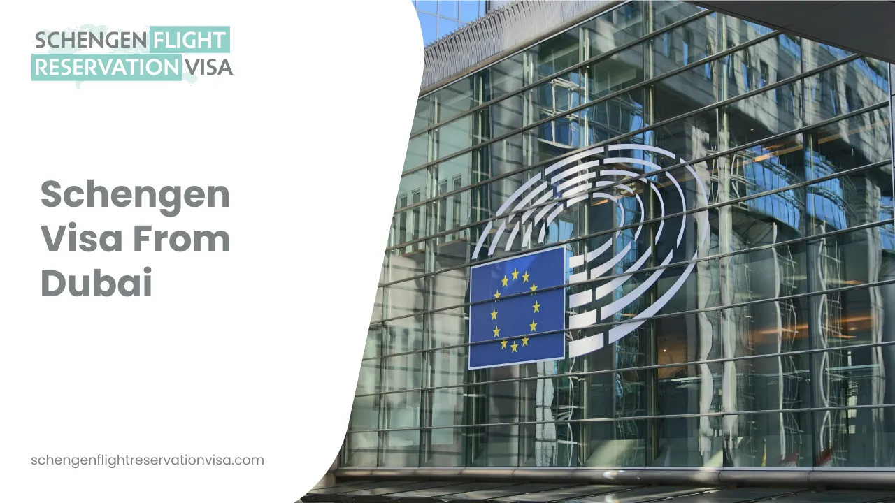 European Union building with EU flag displayed on a glass facade, representing Schengen visa services from Dubai for travelers applying to visit Europe.