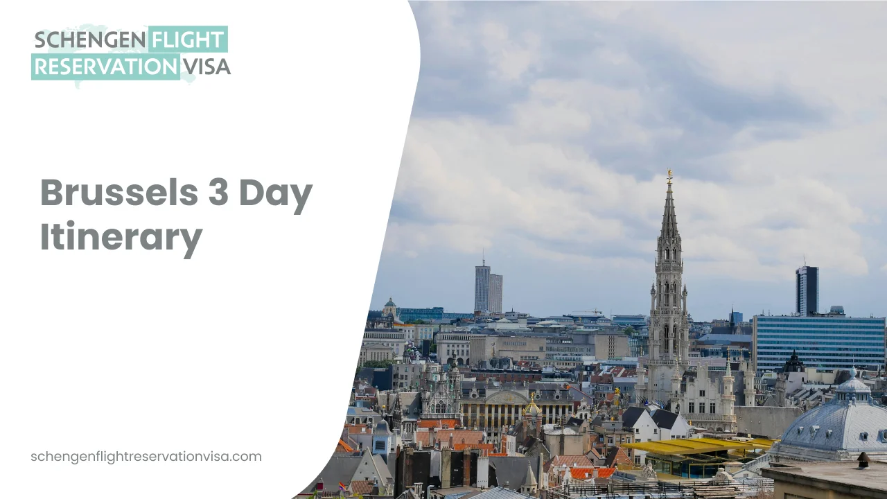 Brussels 3 day itinerary travel guide with panoramic city skyline featuring Grand Place architecture and historic landmarks in Belgium