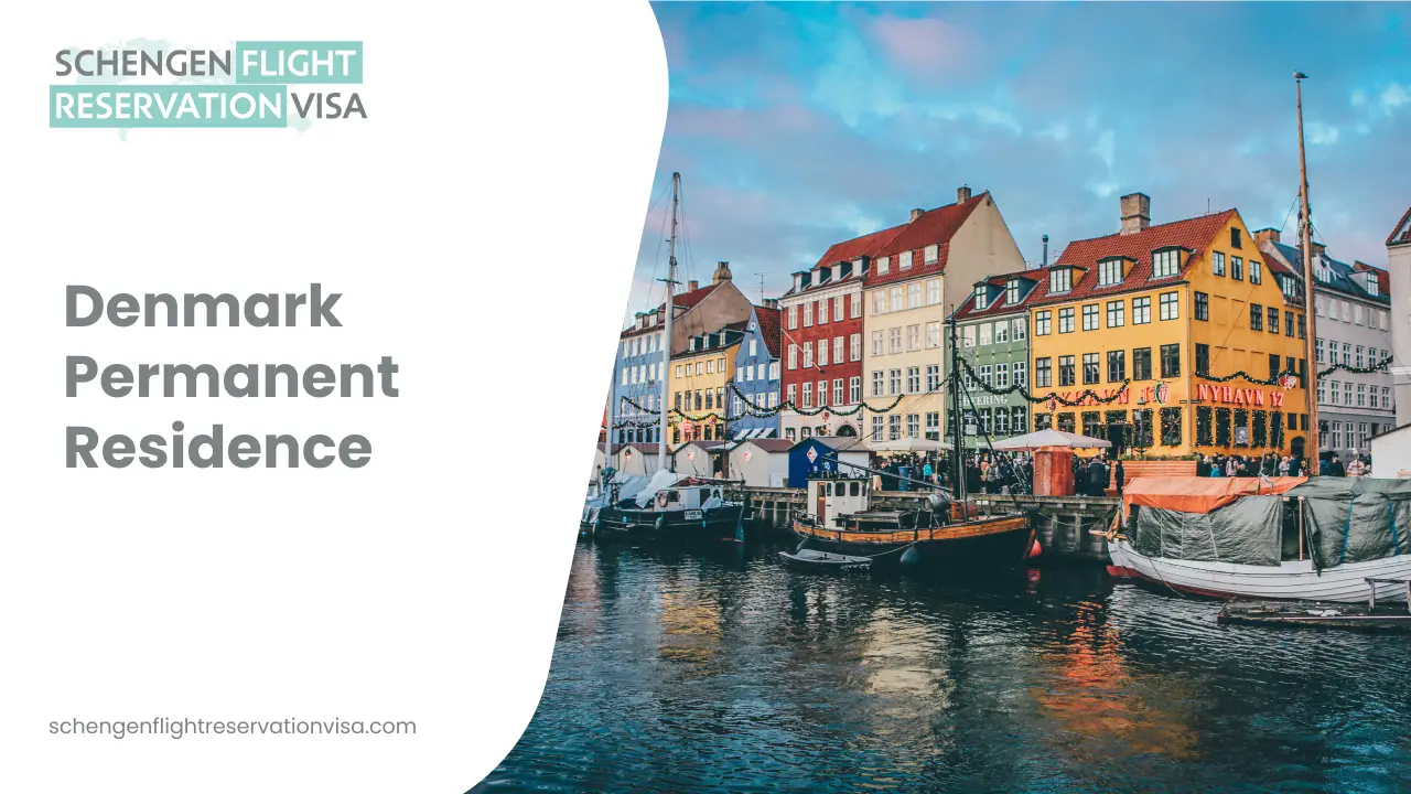 A vibrant, daytime view of Nyhavn, the iconic 17th-century waterfront and canal district in Copenhagen, Denmark. The canal is lined with a row of brightly colored, historic townhouses in shades of yellow, orange, and red. Several traditional wooden sailing ships and modern canal tour boats are docked along the quayside.