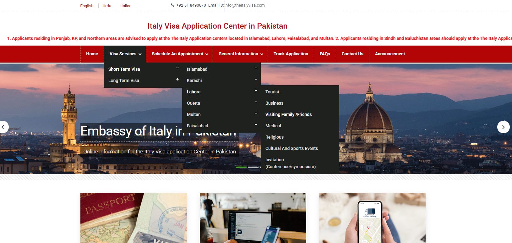 Identify the Italian visa category to be applied from Pakistan