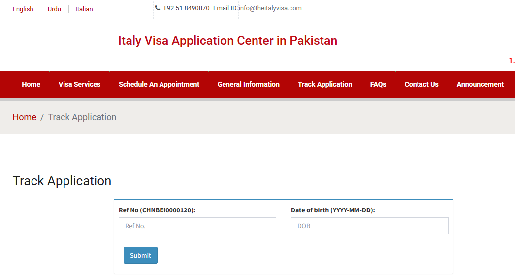 Track the status of your Italian visa application from Paskistan