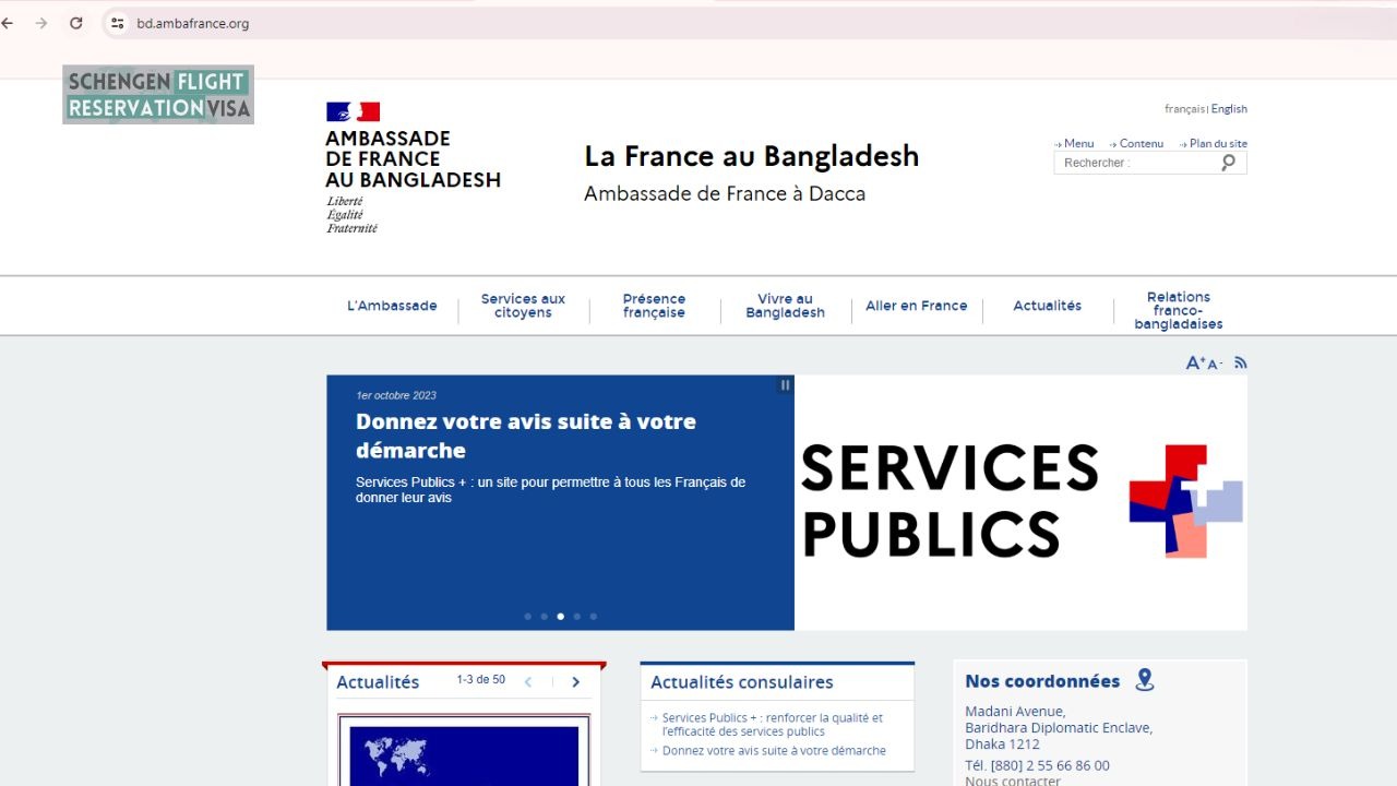 French Embassy language page