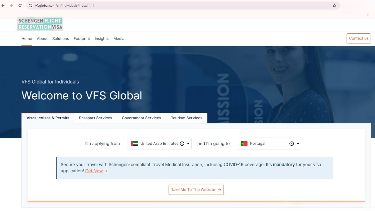 vfs website country selection page