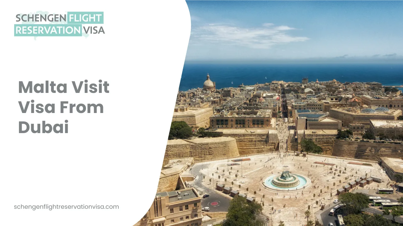 Aerial view of Valletta, Malta showing historic city walls, waterfront, and city center, representing Malta visit visa from Dubai and Schengen travel to Malta.