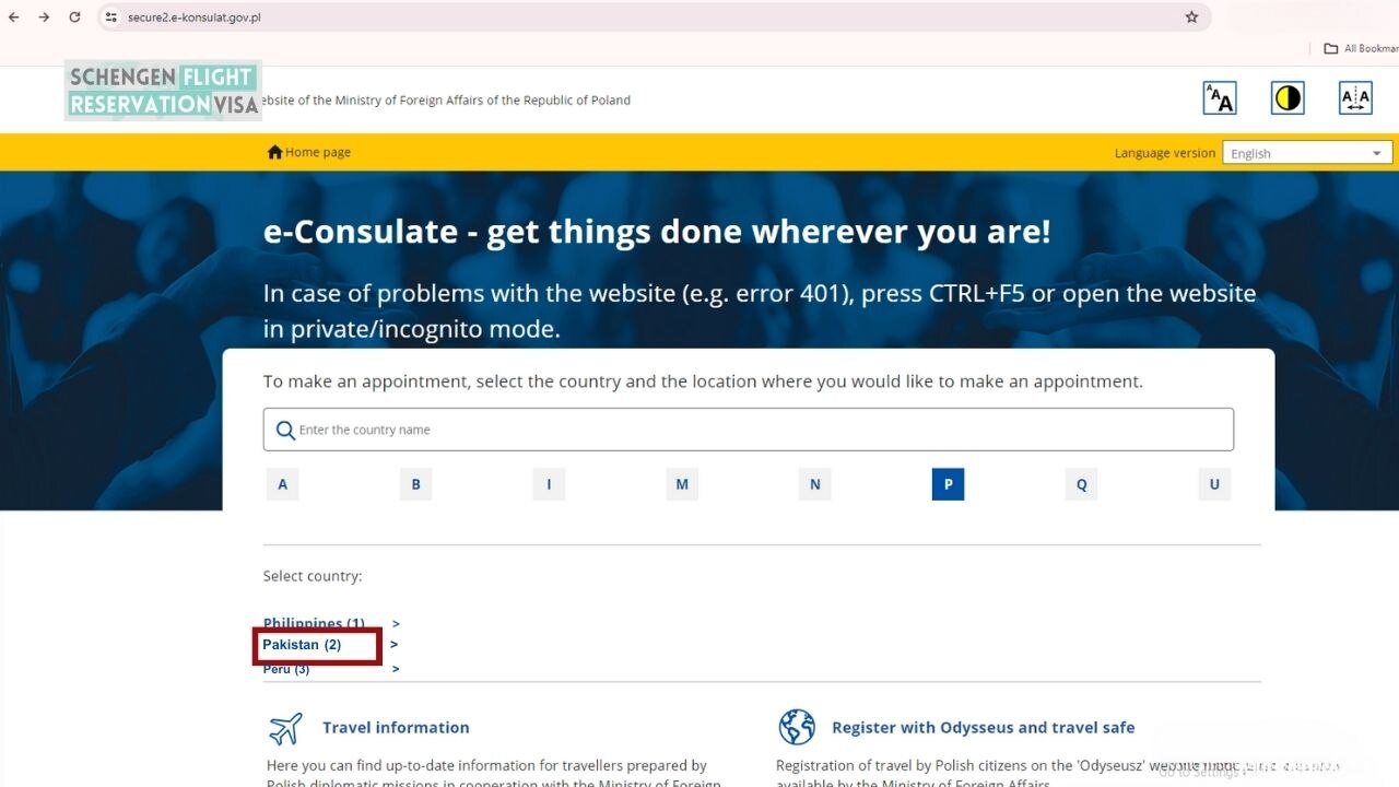 Choose the country section