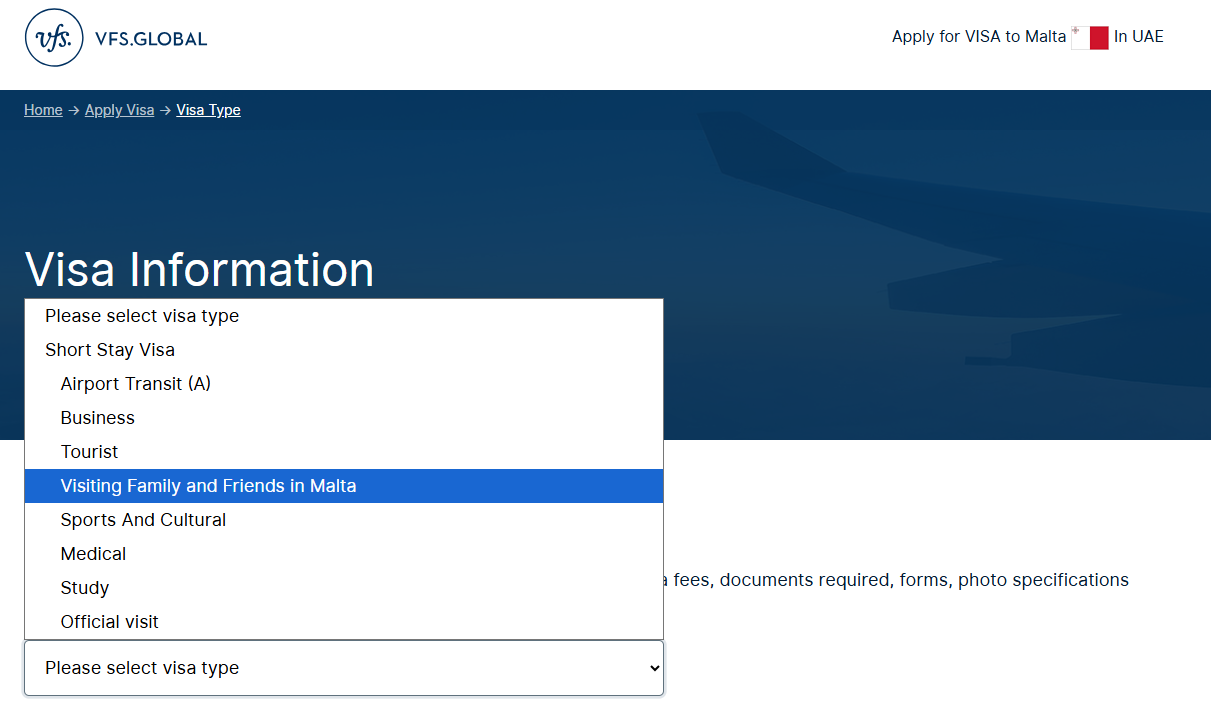Identify the visa type, i.e., Maltese visit visa