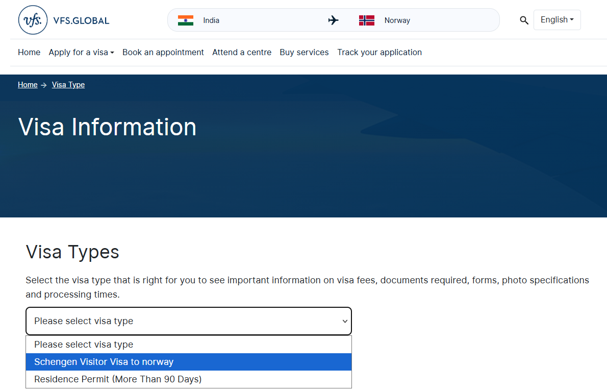 Select the visa type as per your purpose of traveling