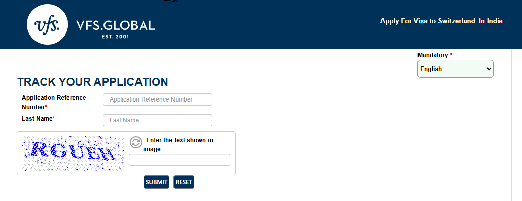 Track the Switzerland visitor visa application from India