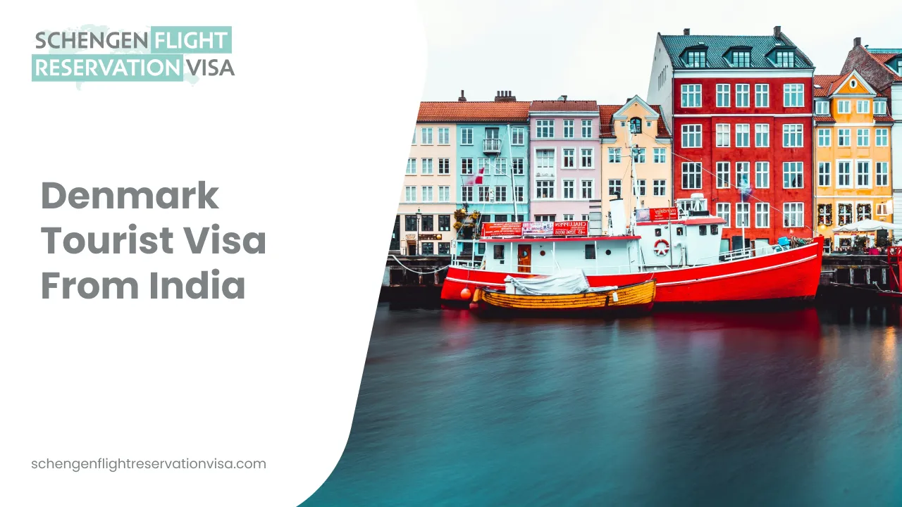 Denmark tourist visa from India – colorful Nyhavn harbor in Copenhagen with traditional buildings and boats, representing Schengen travel and visa application for Indian travelers.