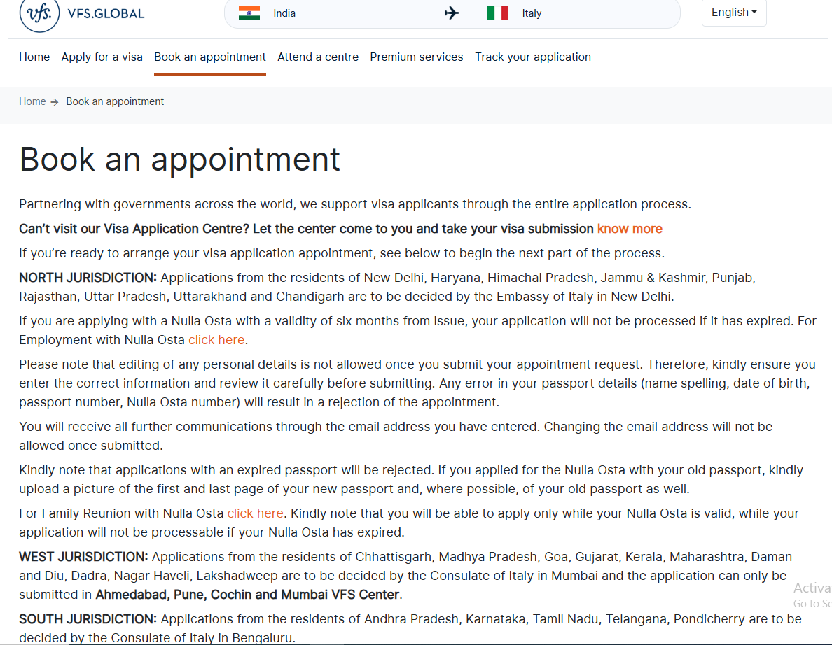 Book an appointment for an Italy visa