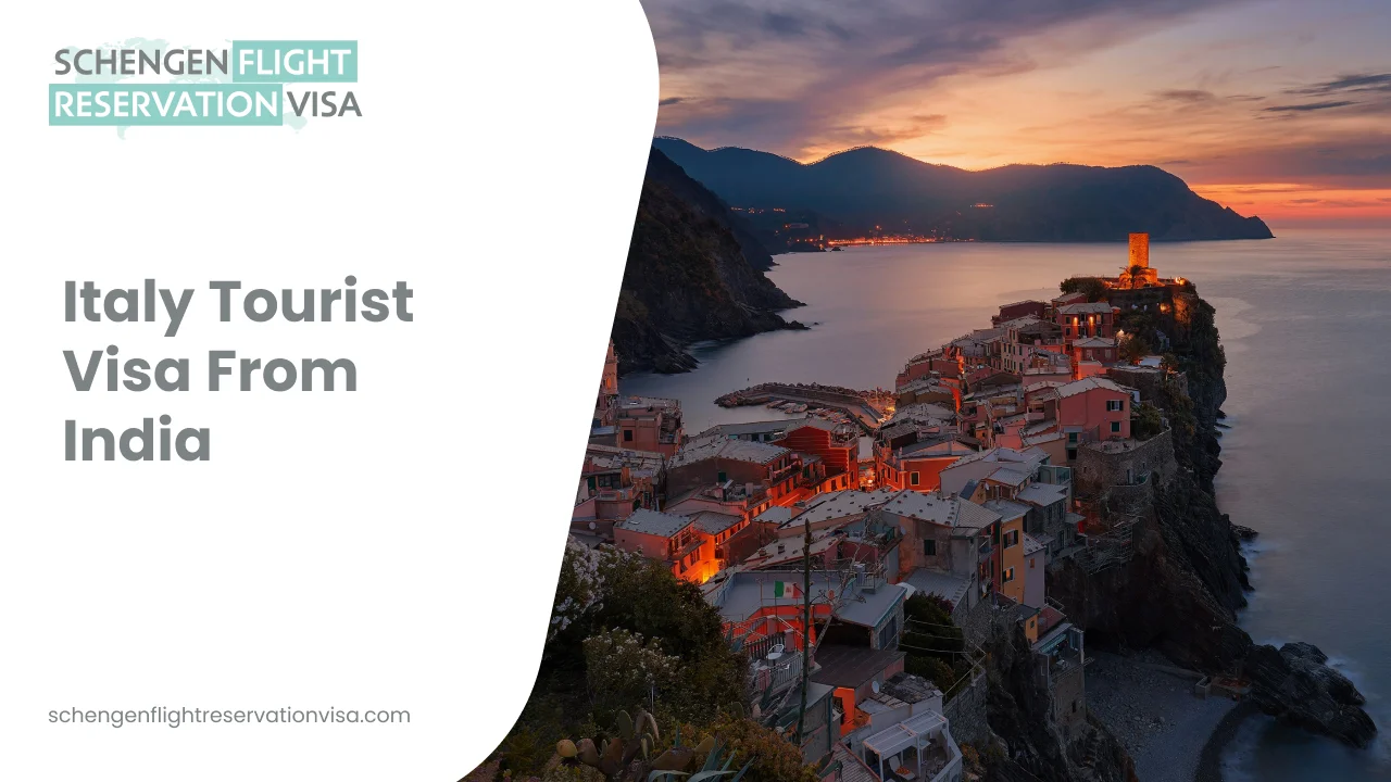 A promotional graphic for an Italy Tourist Visa for travelers from India.