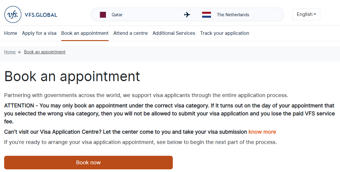 Make an appointment for a Netherlands visa from Qatar
