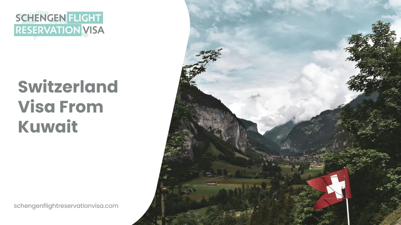 A promotional graphic for visa services featuring a scenic landscape of Lauterbrunnen, Switzerland.