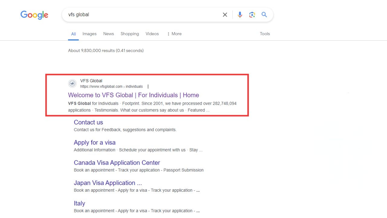 VFS Global Search
