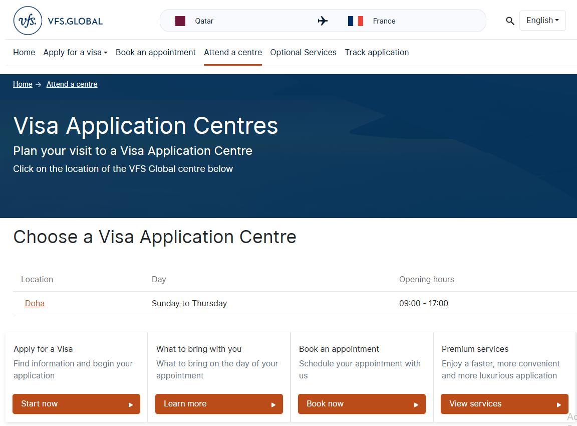 Visit the visa application center based on your choice