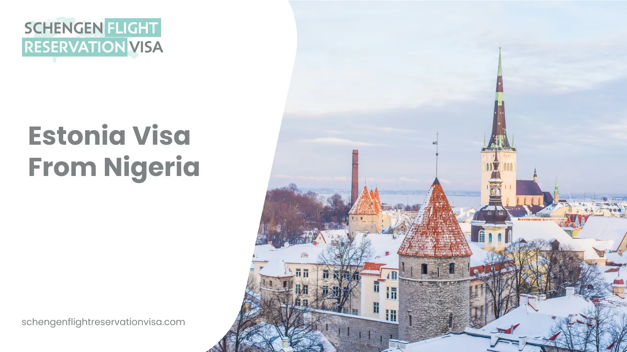 Estonia visa from Nigeria guide with Tallinn Old Town skyline and Schengen flight reservation information banner