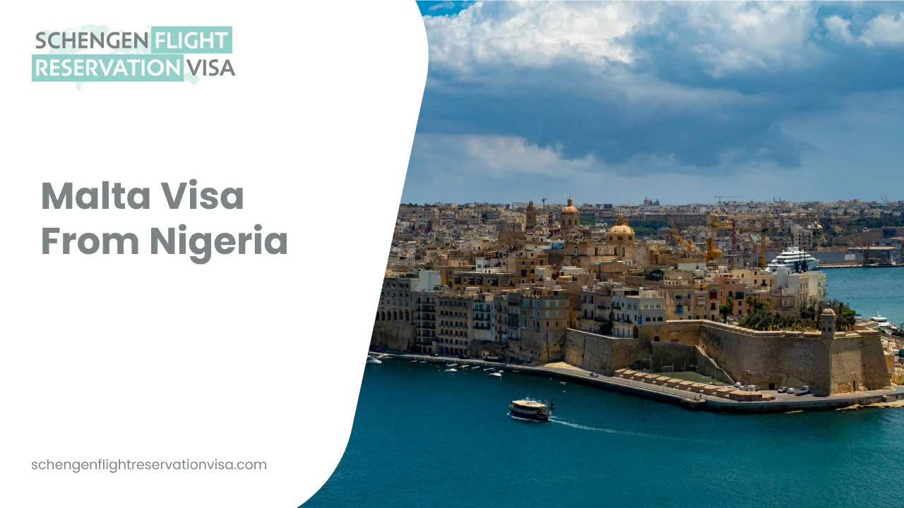 Malta visa from Nigeria guide with Valletta city skyline, Schengen flight reservation visa information and travel requirements for Nigerian applicants.