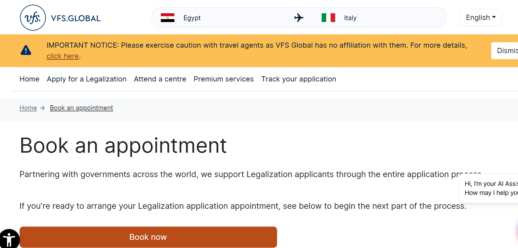 Book your appointment for an Italy visa from Egypt