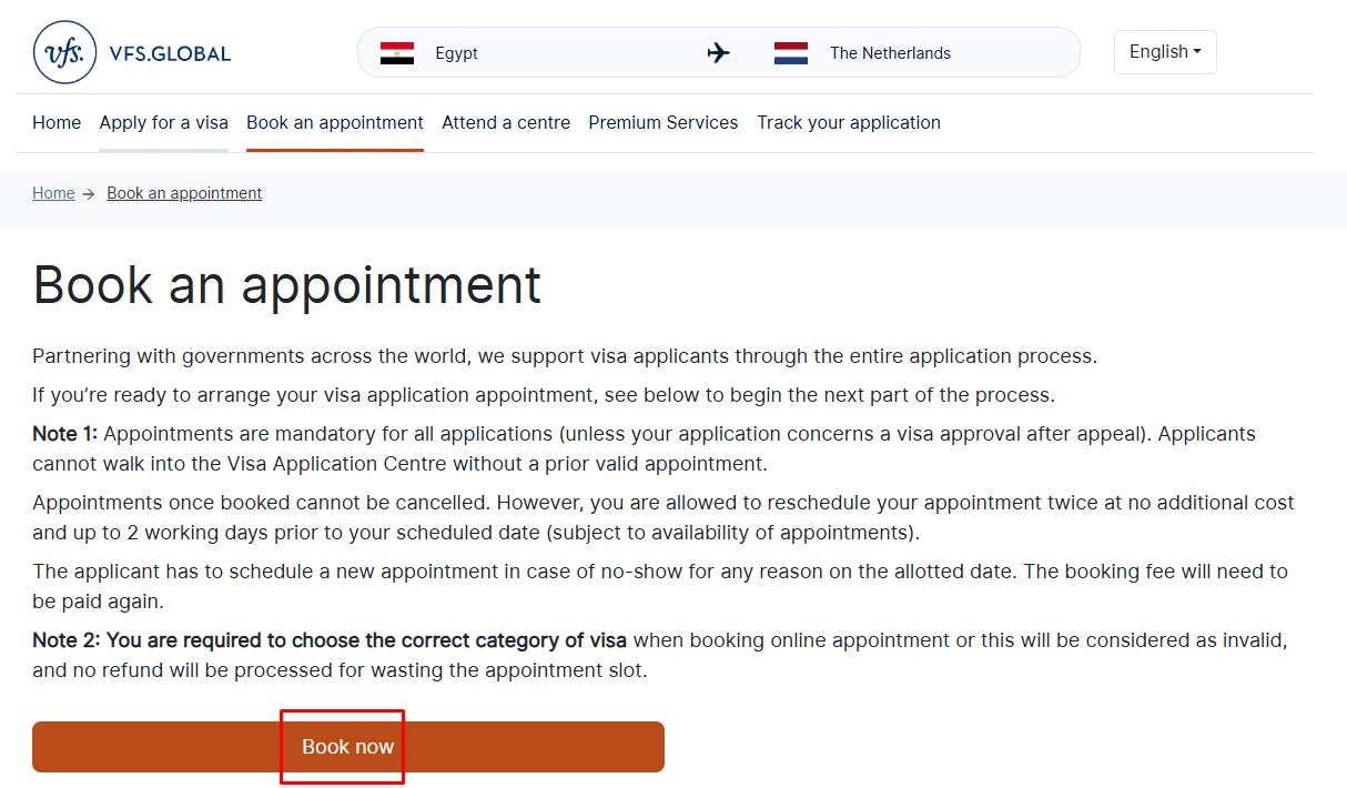 Make an appointment for a Netherlands visa