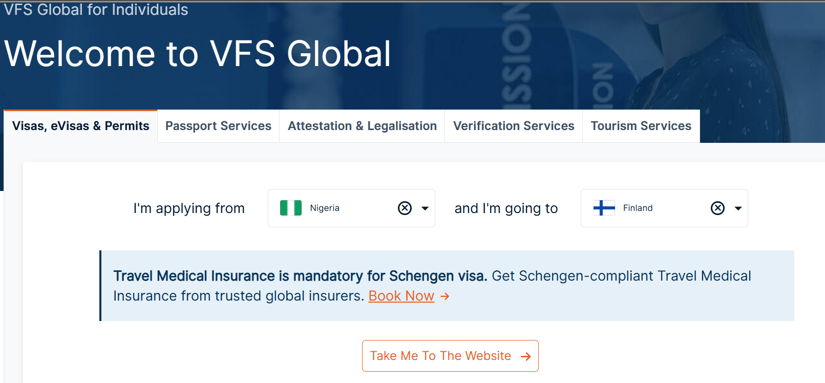Select the home and destination countries