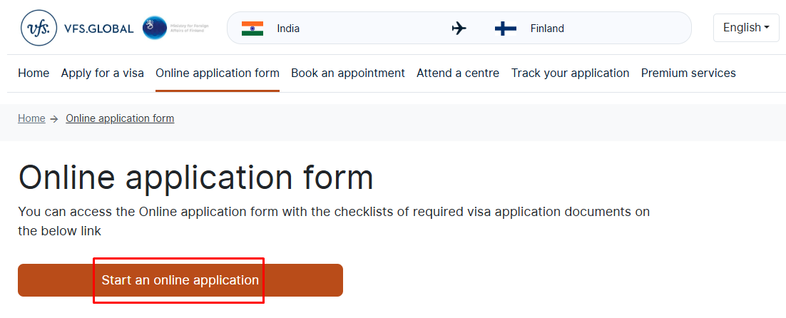 Complete the Finnish visa application form when applying from India