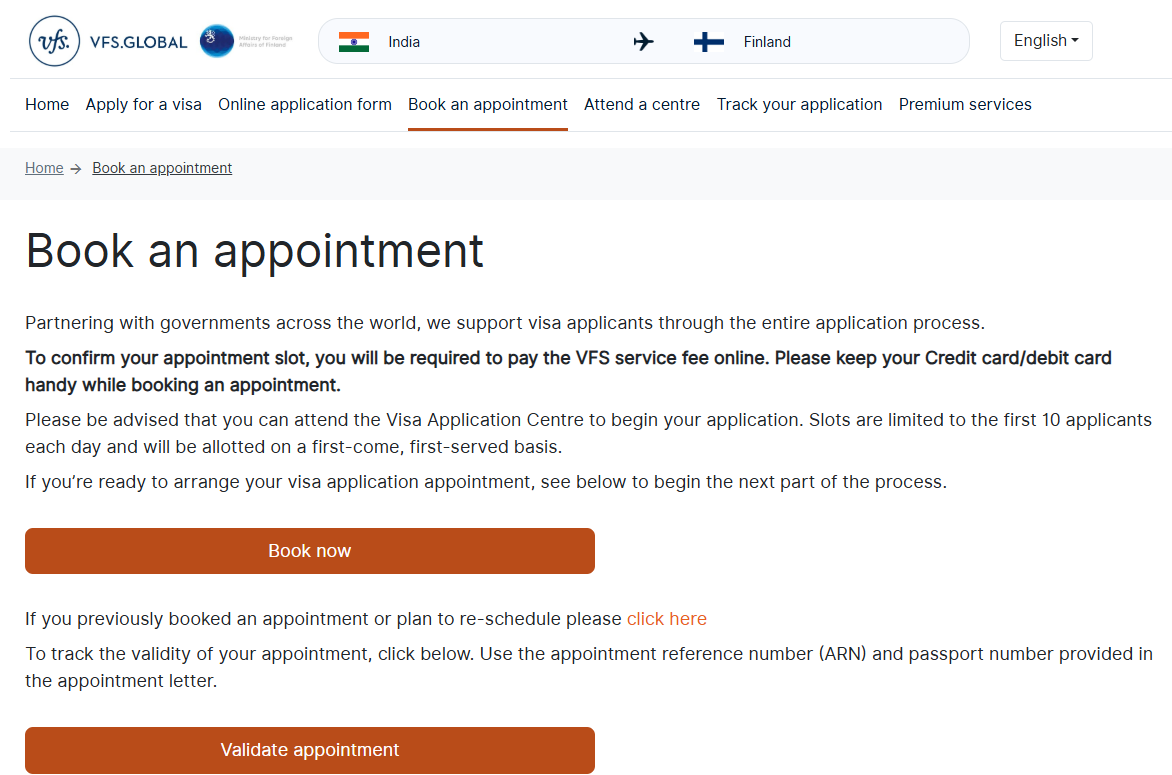 Book an appointment to submit your Finnish visa application from India
