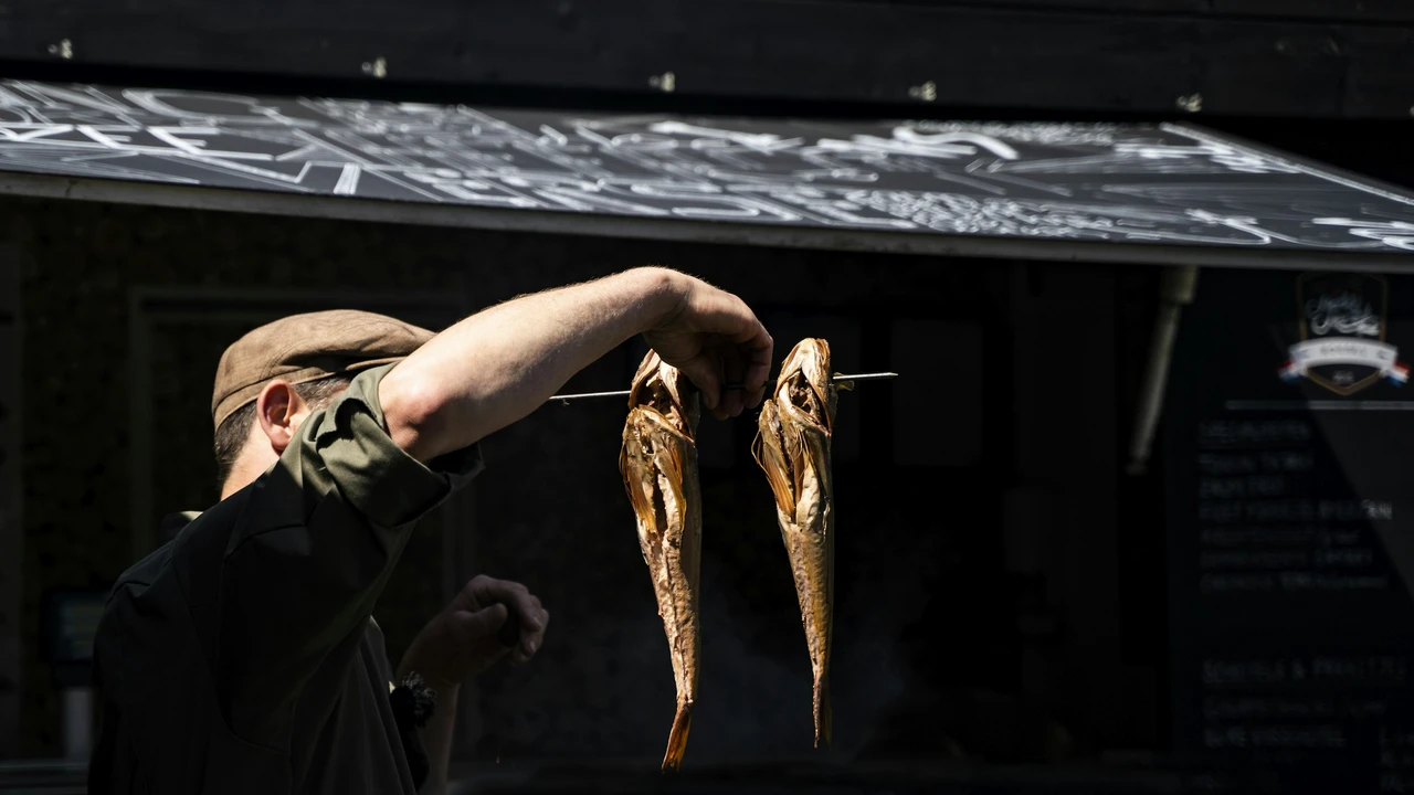 a man hanging dry fished 