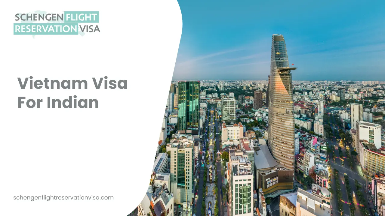 A high-angle, wide-lens view of the Ho Chi Minh City skyline at twilight, featuring the illuminated Bitexco Financial Tower as a prominent landmark. The image is overlayed on the left with a white graphic containing the text