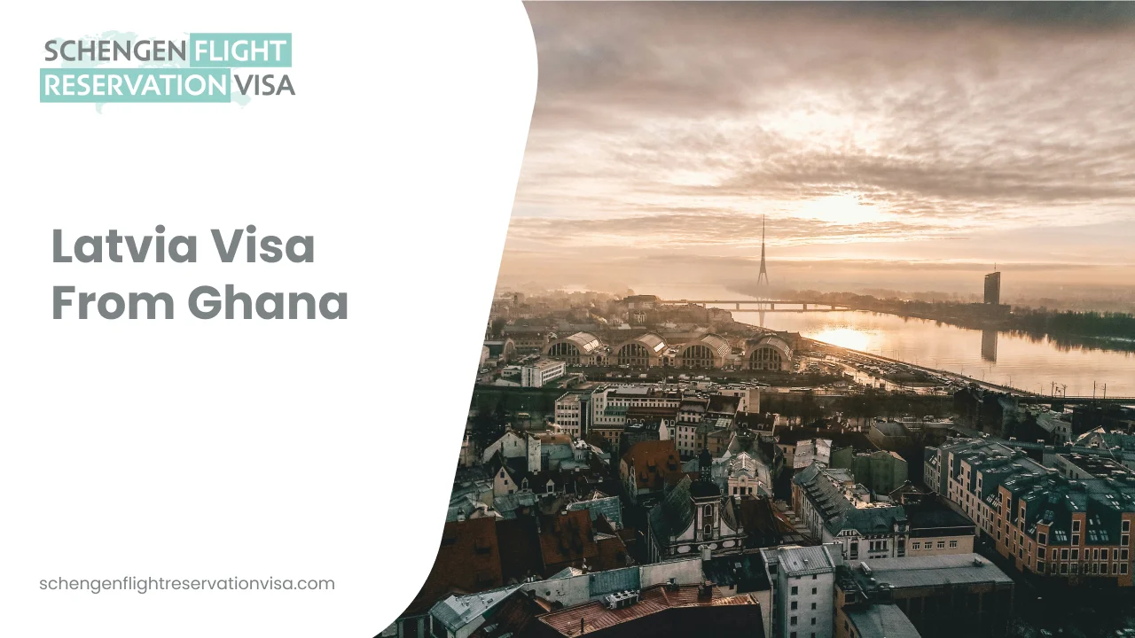 Cityscape of Riga, Latvia at sunrise, featuring the Daugava River and Riga TV Tower, representing Latvia visa application and Schengen visa process for travelers from Ghana.