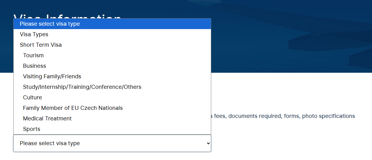 Select the suitable visa type