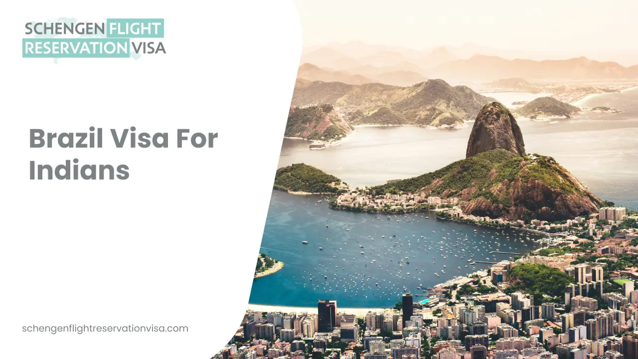 An aerial shot of Rio de Janeiro, Brazil, featuring the iconic, conical Sugarloaf Mountain rising 396 meters above the harbor. The view overlooks Guanabara Bay with several boats and is surrounded by lush green hills and the urban cityscape. On the left, a white overlay displays the text
