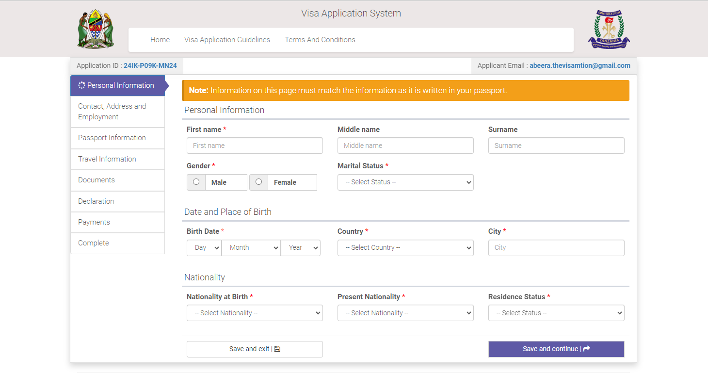 Visa Application Form (System)