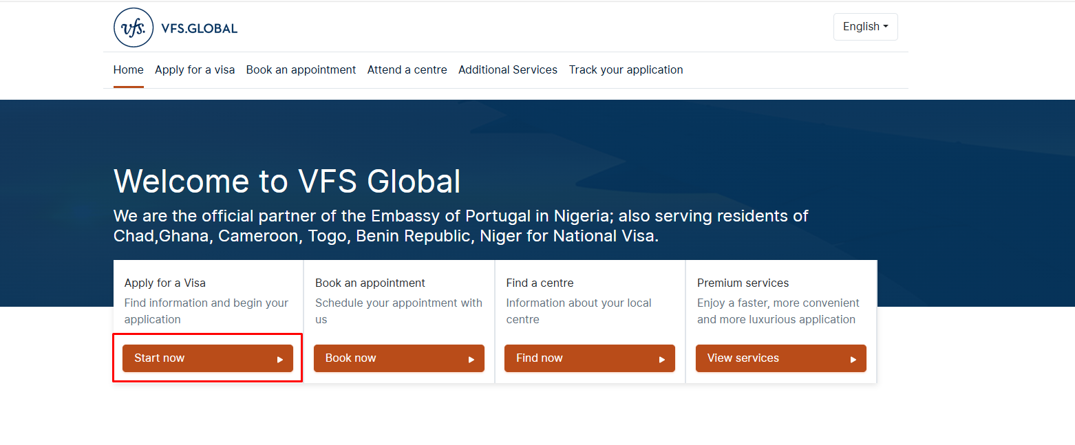 Click on Start now to start visa application