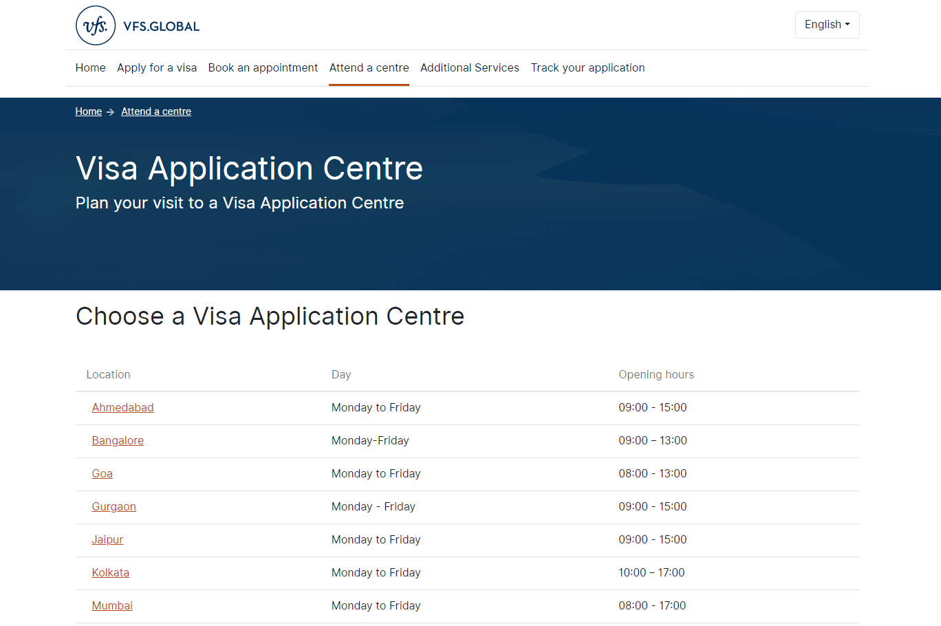 choose the application center near your residence