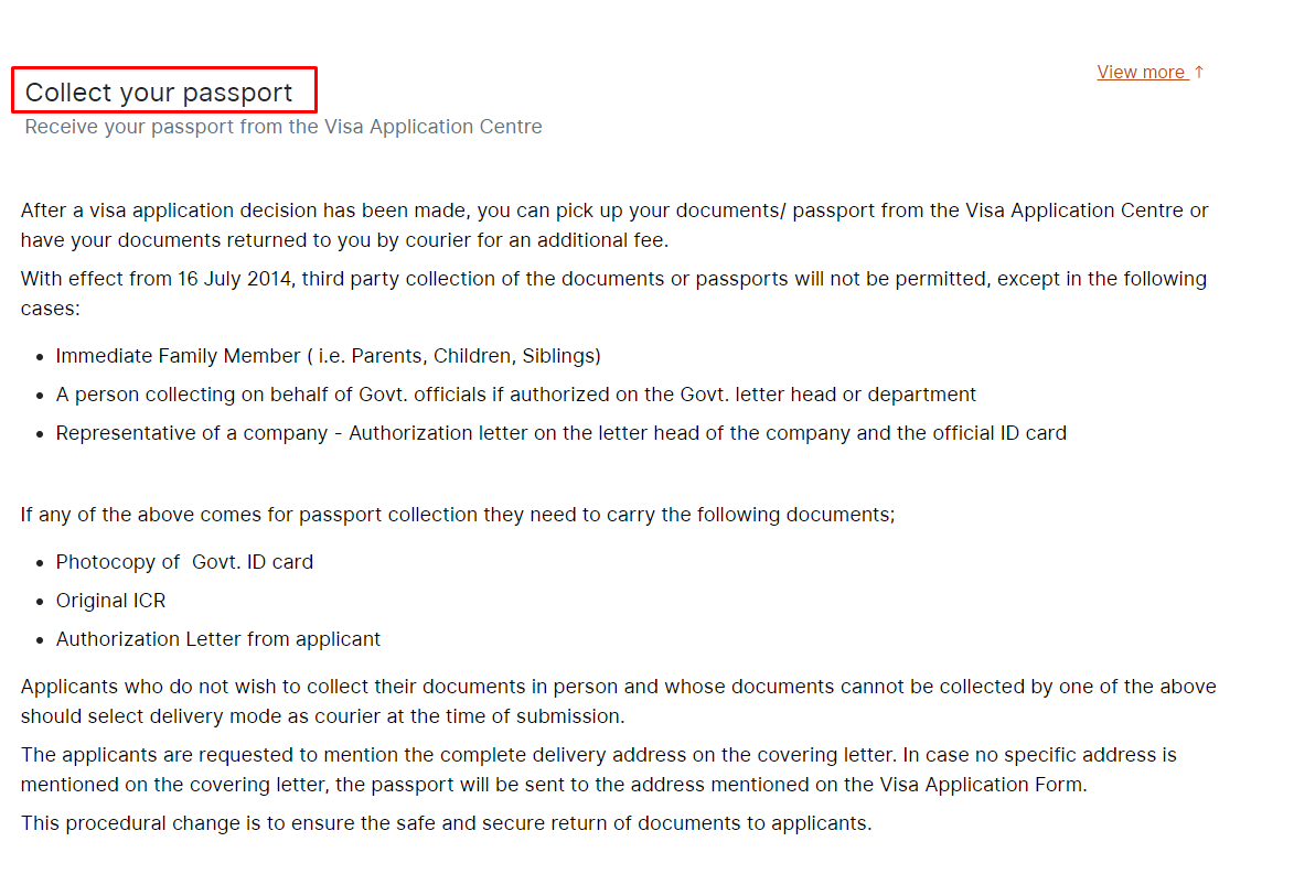 collect your passport from the VAC