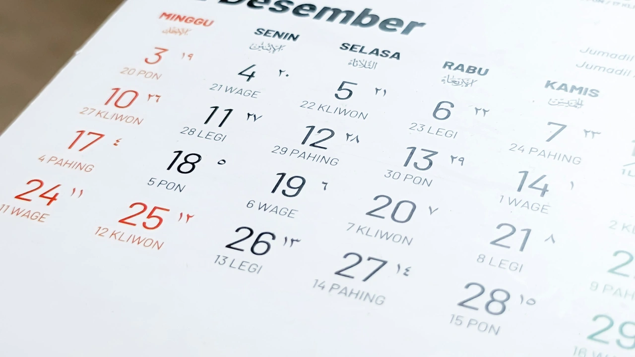 Close-up of a December calendar page showing dates and weekdays, representing visa processing time, application timeline, and important travel dates planning.