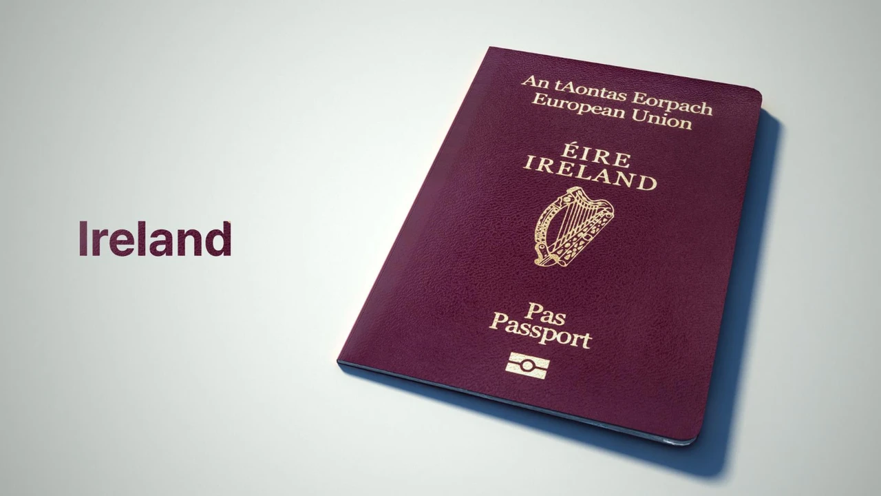 Irish passport from Ireland (Éire), European Union biometric passport with harp emblem on burgundy cover.