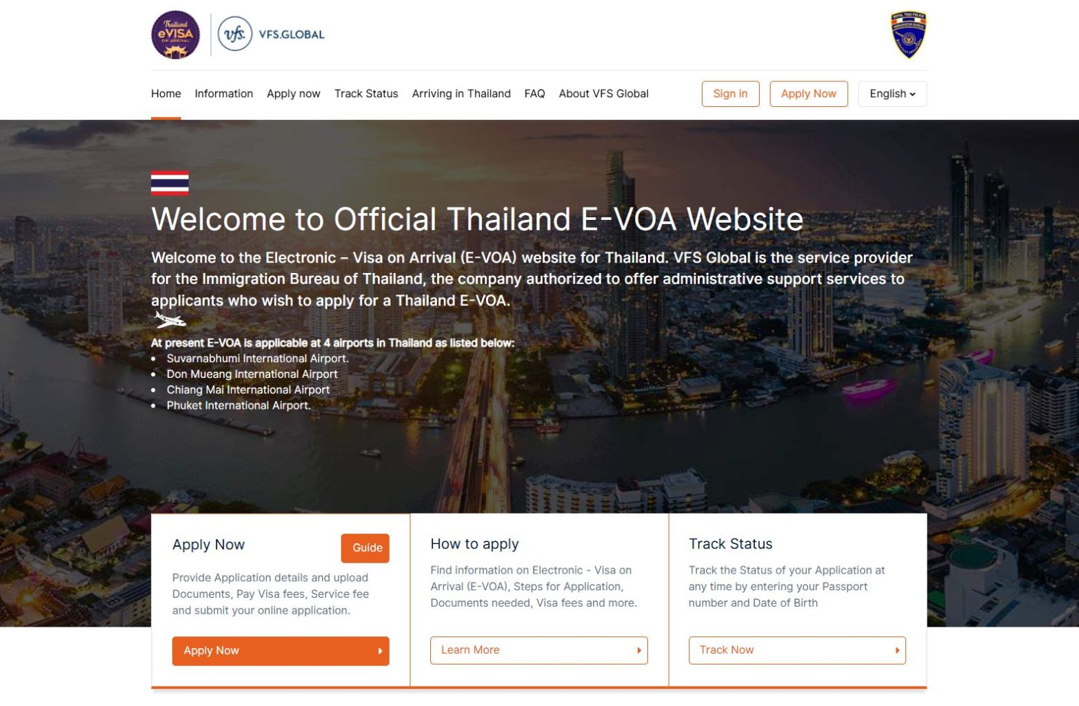 Official Thailand eVOA website