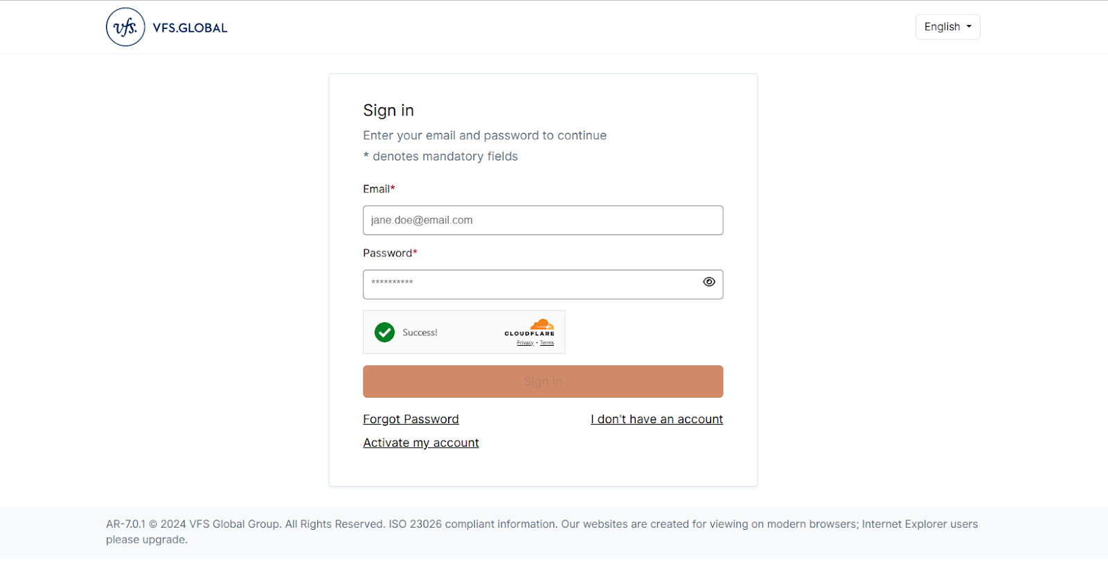 Sign up at VFS Global