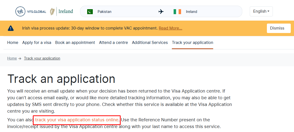 Track your Irish visit visa application from Pakistan