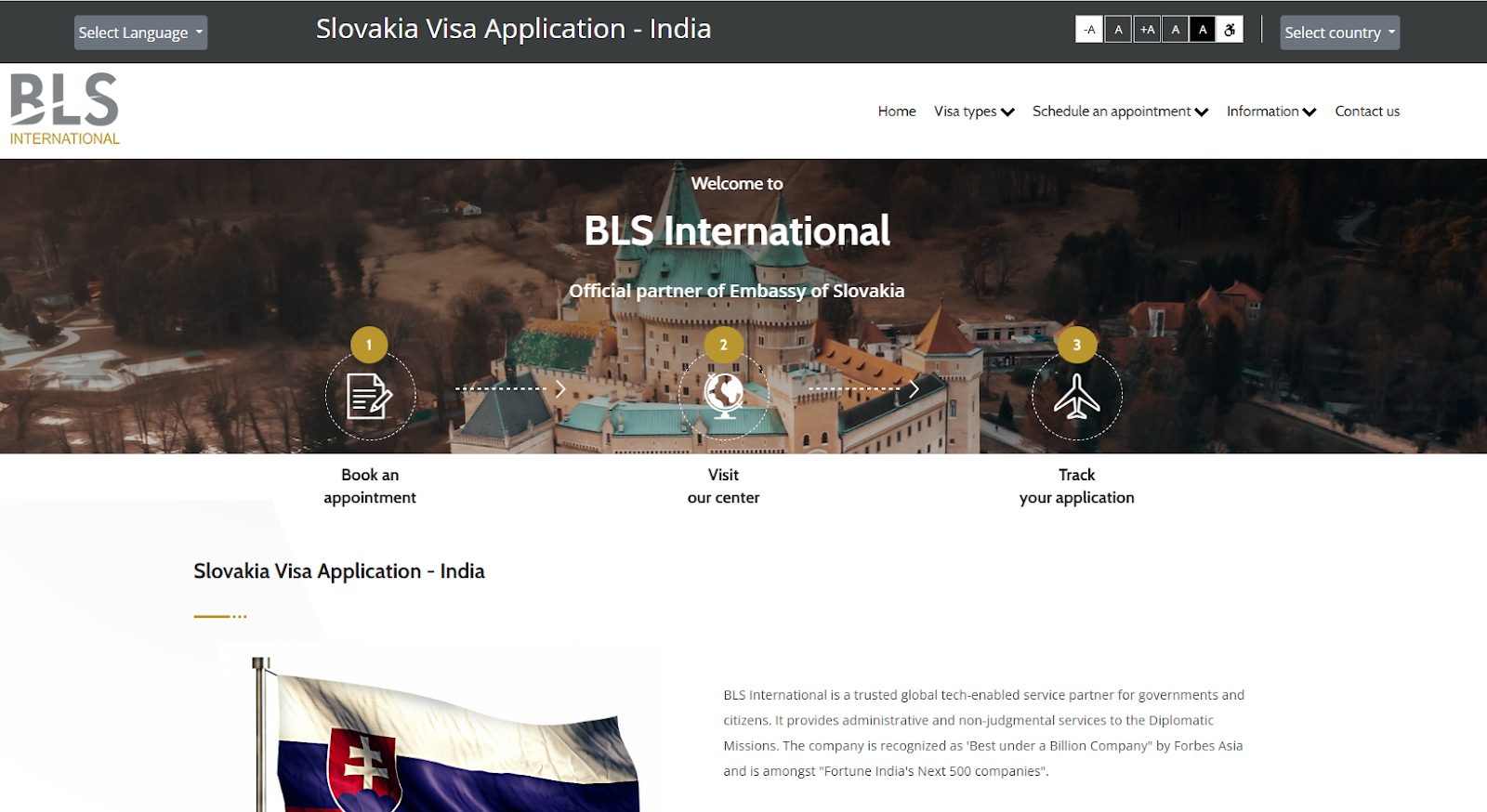 Visit BLS (for a Slovakia Visa from India