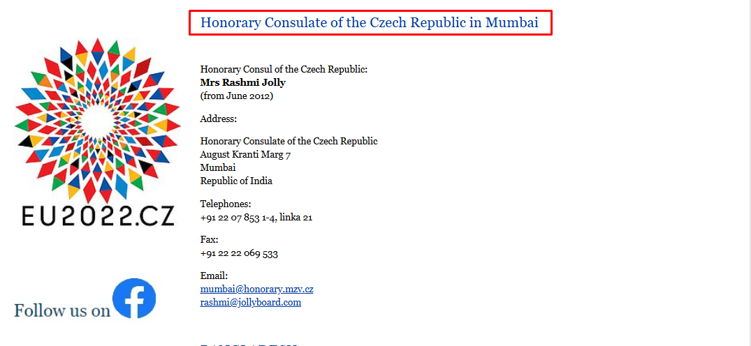 Czechia Honorary Consulates in Mumbai