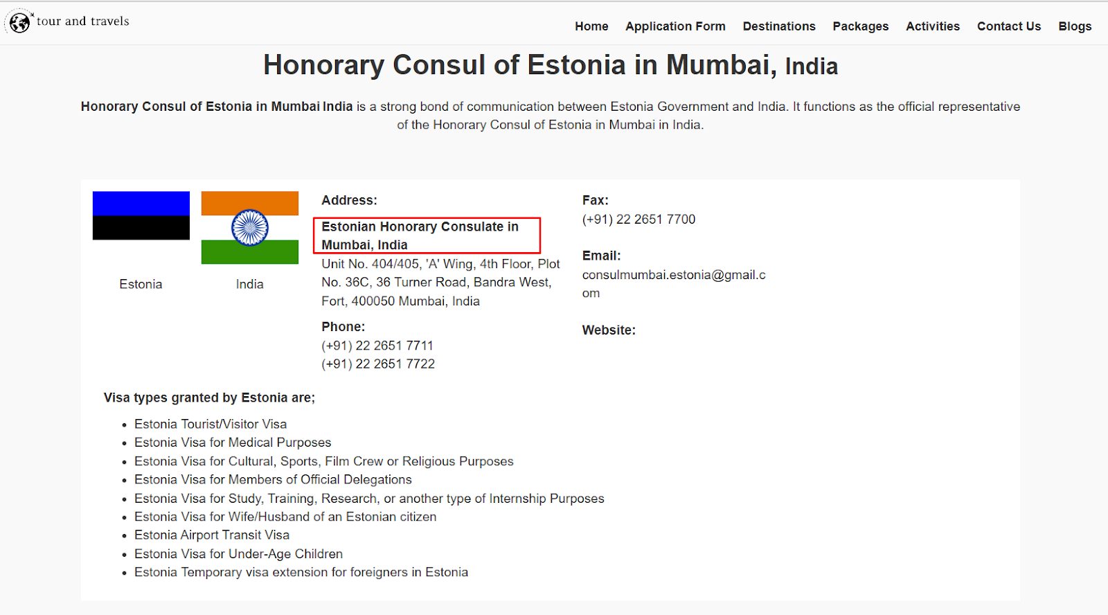 Estonian honorary consulates located in Mumbai