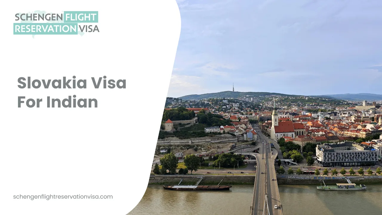 A promotional graphic featuring an aerial view of Bratislava, Slovakia, showcasing the UFO Bridge and the historic city skyline. The left side of the image has a white overlay with the text