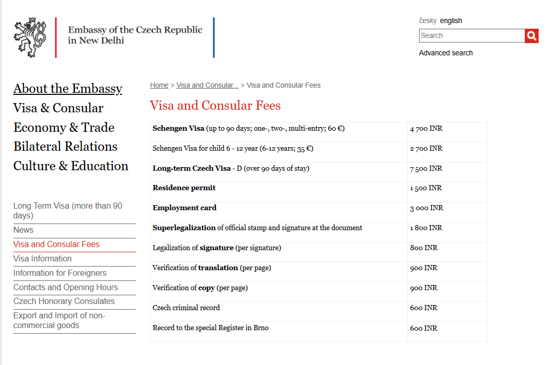 visa fees