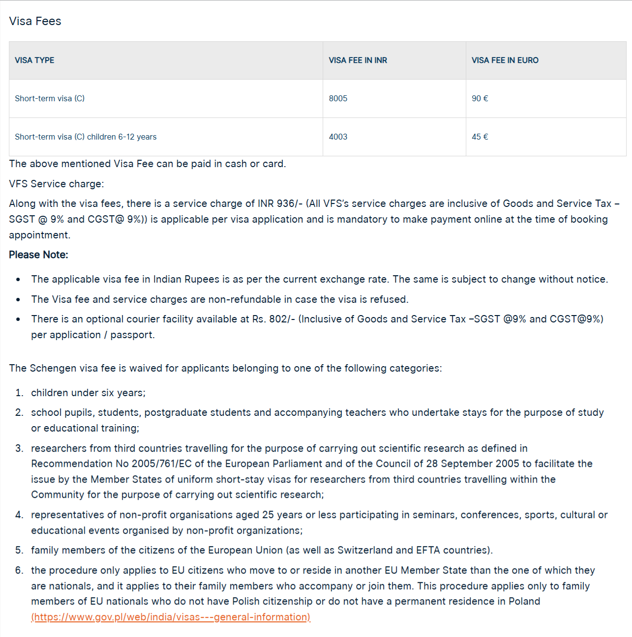 Pay Polish Visa Fees