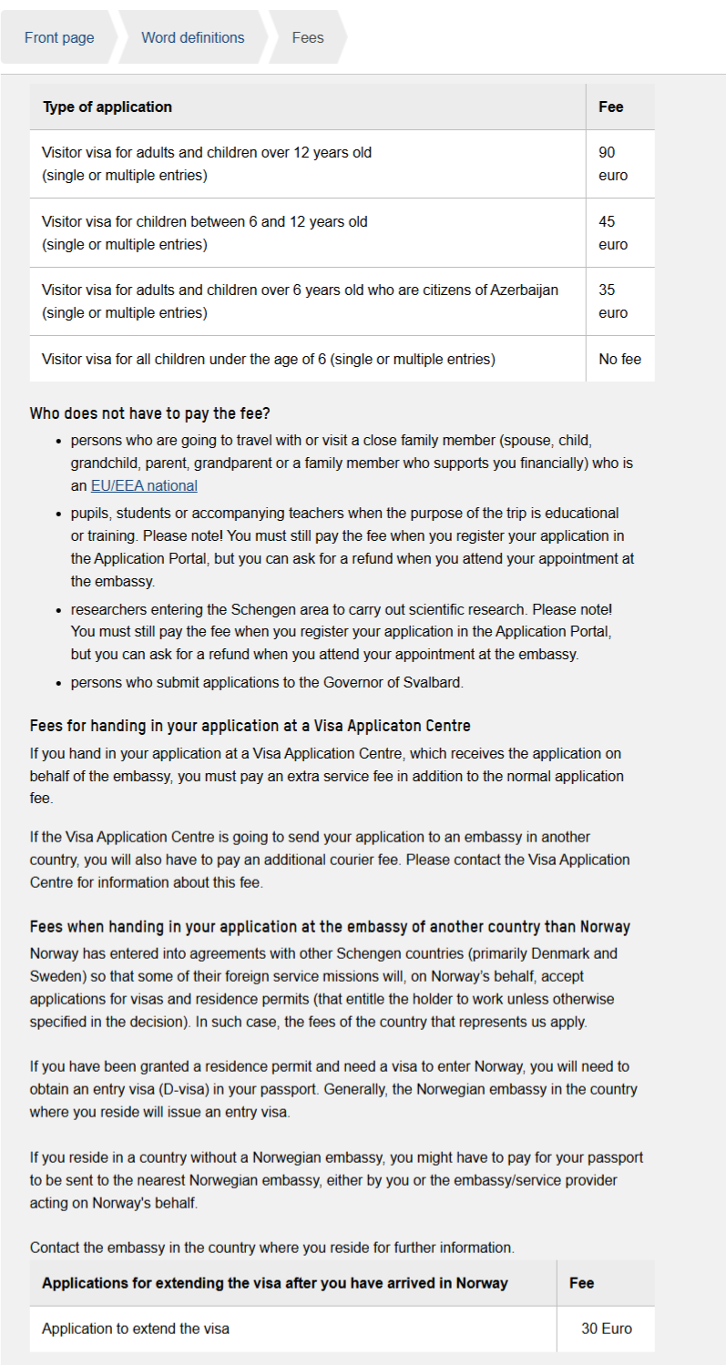 visa fees